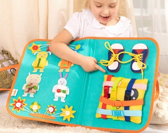 Montessori Busy Board for Toddlers, Toddler Dress Up Skill Developing Toy, Unique Toy for 3 4 5 Year Old Gift, Travel Toy for Kids