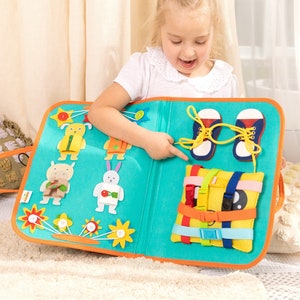 Montessori Busy Board for Toddlers, Toddler Dress Up Skill Developing Toy, Unique Toy for 3 4 5 Year Old Gift, Travel Toy for Kids