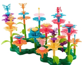 Flower Toy, Build A Flower, Stacking Toy, Easy Building Toy, Fairy Garden for Kids Age 2, 3, 4, 5 Years Old, Christmas Gift for Girls & Boys