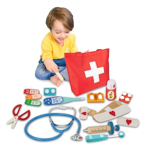 Wooden Montessori Kids Doctor Kit, Perfect Christmas & Easter Toy Gift for 4 5 6 Year Old Kids, Doctor Pretend Play, Fine Motor Practice