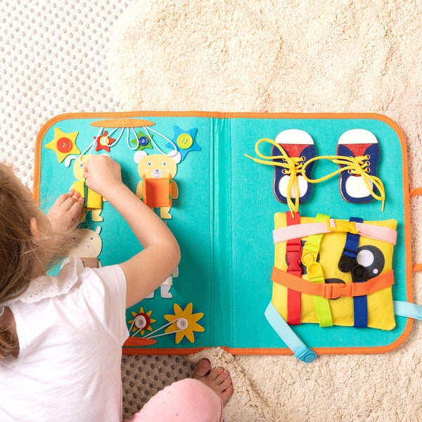 Montessori Busy Board for Toddlers, Sensory Toys Set for 3 4 5 Year Old Gift, Educational Travel Toy for Kids Christmas and Easter Gift