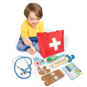 Jouet d'apprentissage Montessori pour les tout-petits, jouet Steiner, kit de médecin en bois avec pansements portables, jouet pour enfants, cadeau de Noël pour garçons et filles