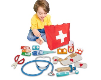 Kit de docteur en bois Montessori pour enfants, cadeau de Noël et de Pâques pour enfants de 3 à 4 ans, jouet Waldorf en bois pour enfants jeu de simulation