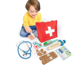 Montessori Learning Toy for Toddlers, Steiner Toy, Wooden Doctor Kit with Wearable Bandaids, Kids Toy, Christmas Gift for Boys and Girls