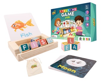 Montessori Spelling Educational Game for Kids, Early Learning Games for 3 Year Olds, Word Puzzle Gifts for Christmas, Toddler Learning Kit