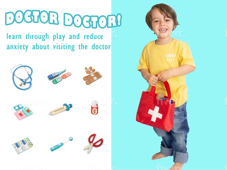 Montessori Wooden Medical Play Set for Pretend Play, Natural Doctor Kit