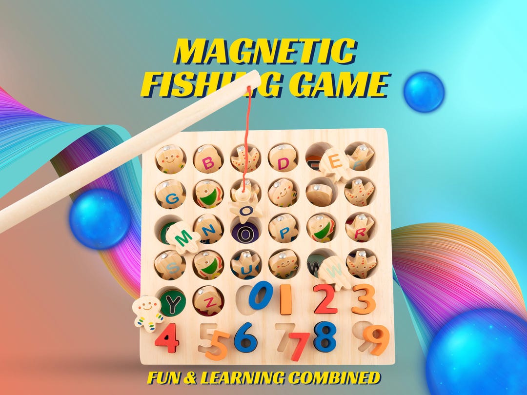Magnetic Fishing Game for Kids, Wooden Alphabet & Number Learning Toy ...