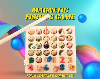 Magnetic Fishing Game for Kids, Wooden Alphabet & Number Learning Toy, Montessori Toddler Gift for 3 4 5 6 Year Olds, Fine Motor Skill Toy