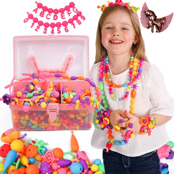 Snap Pop Beads - Toddlers Crafts Toy Jewellery Making Kit for Kids - DIY Make Your Own Necklace, Rings Birthday, Easter  Gift 5, 6, 7, 8