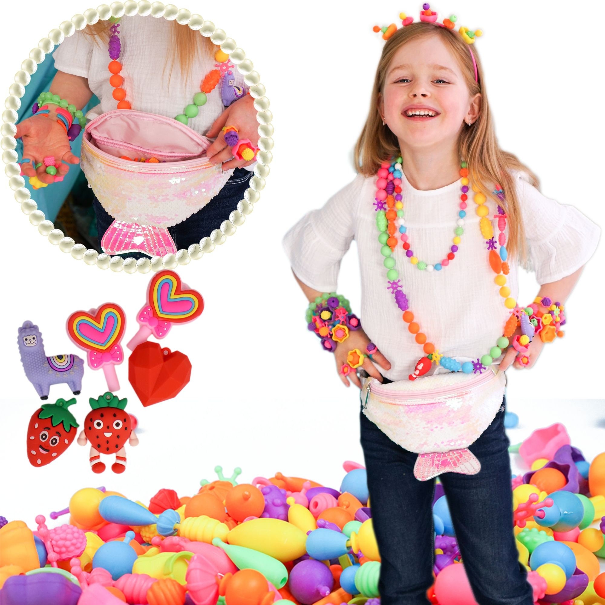 C 8mm Pony Beads, Jewelry Beads Hair Beads, Craft Beads Ponytail Beads, Kids  Beads, 50 Beads per Pack 