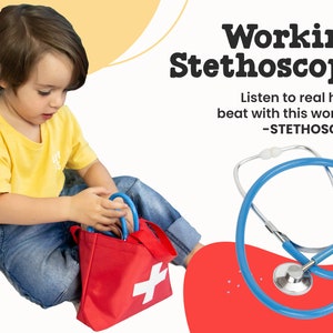 Montessori Toy for Toddlers, Interactive Doctor Kit for Kids Age 3, 4, 5, 6. Working Stethoscope for preschoolers, Dress up Christmas toy