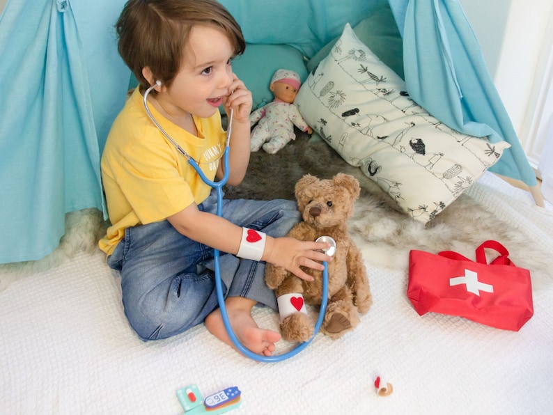 Montessori Wooden Medical Play Set for Pretend Play, Natural Doctor Kit