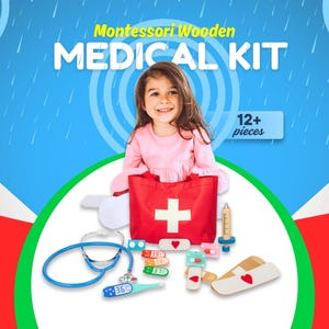 Doctor Play Set: Kids Doctor Kit with Working Stethoscope, Montessori Wooden Doctor Set, Educational Gift for 3 4 5 6 Year Olds