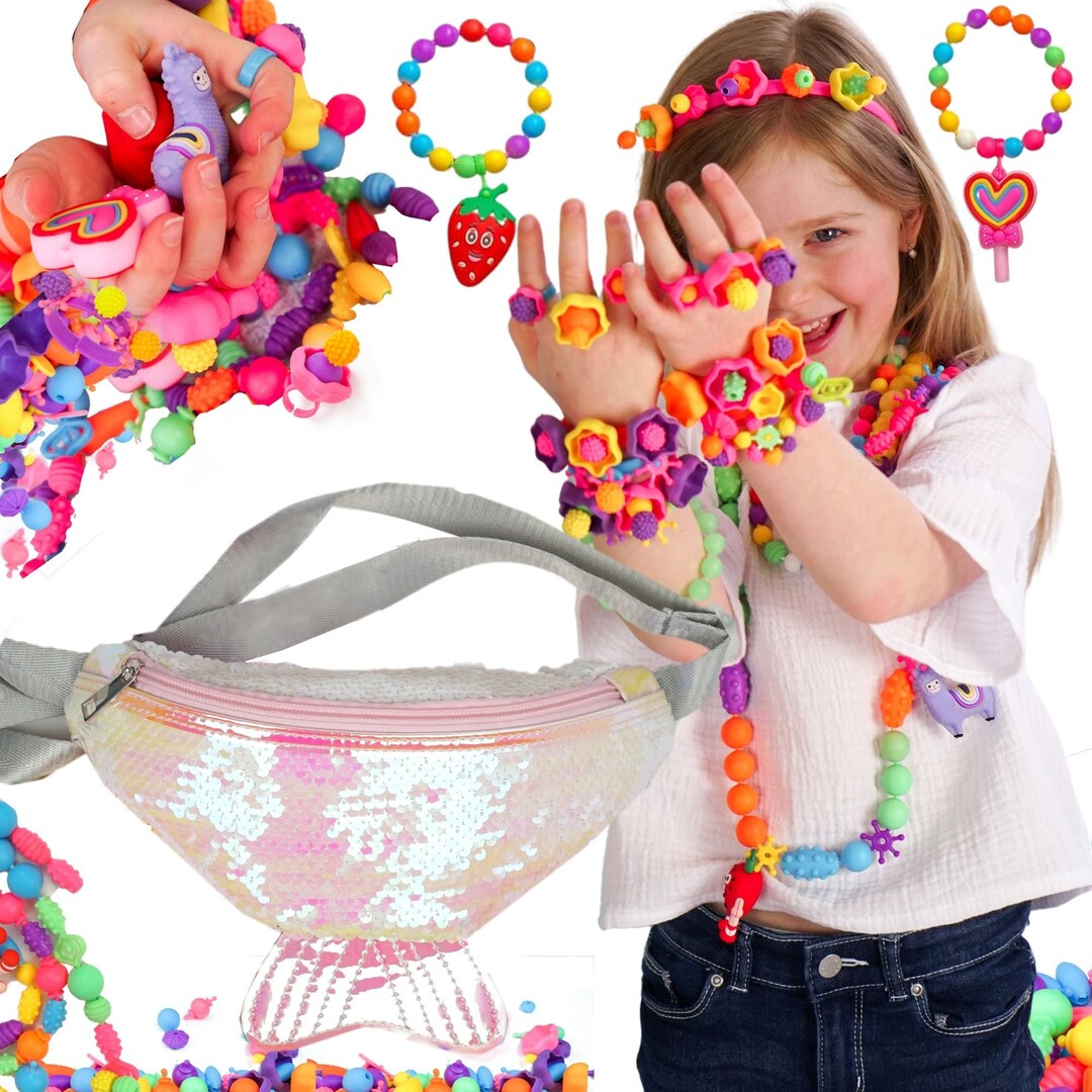 Girls Jewelry Making, Arts and Crafts Kit, DIY Toddler Jewellery, Large  Textured Colorful Beads Girls Sensory Toy Free From Toxins 