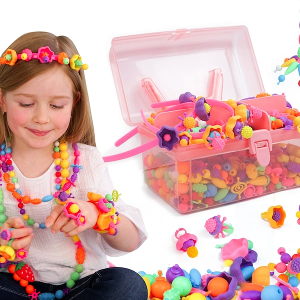 Snap Pop Beads - Toddlers Jewellery Making Easter Crafts Kit for Girls - DIY Bracelet, Necklace, Ring Making For Little Girls 5, 6, 7, 8