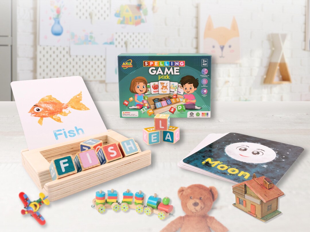 Early Year Learning Spelling Game – Wooden Block Puzzle With Word Flash ...