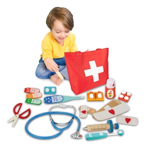 Wooden Doctor Kit for Kids, Montessori Toy Pretend Play Set, Role Play Games for 3 4 5 Year Olds, Kids Doctor Set for Christmas Easter Gift