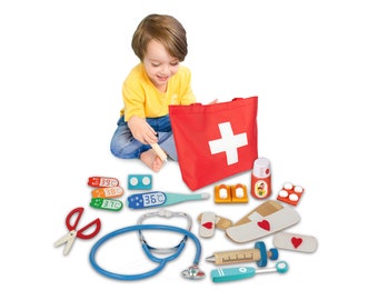 Montessori Wooden Doctor Kit, Kids Pretend Play Medical Set