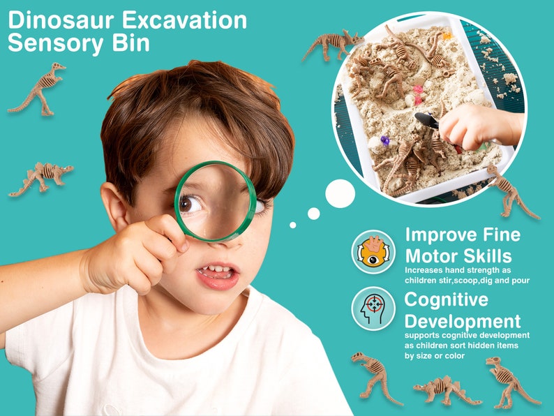 Dinosaur Sensory Bin Toy Set for Kids, Montessori Dinosaur Skeleton ...
