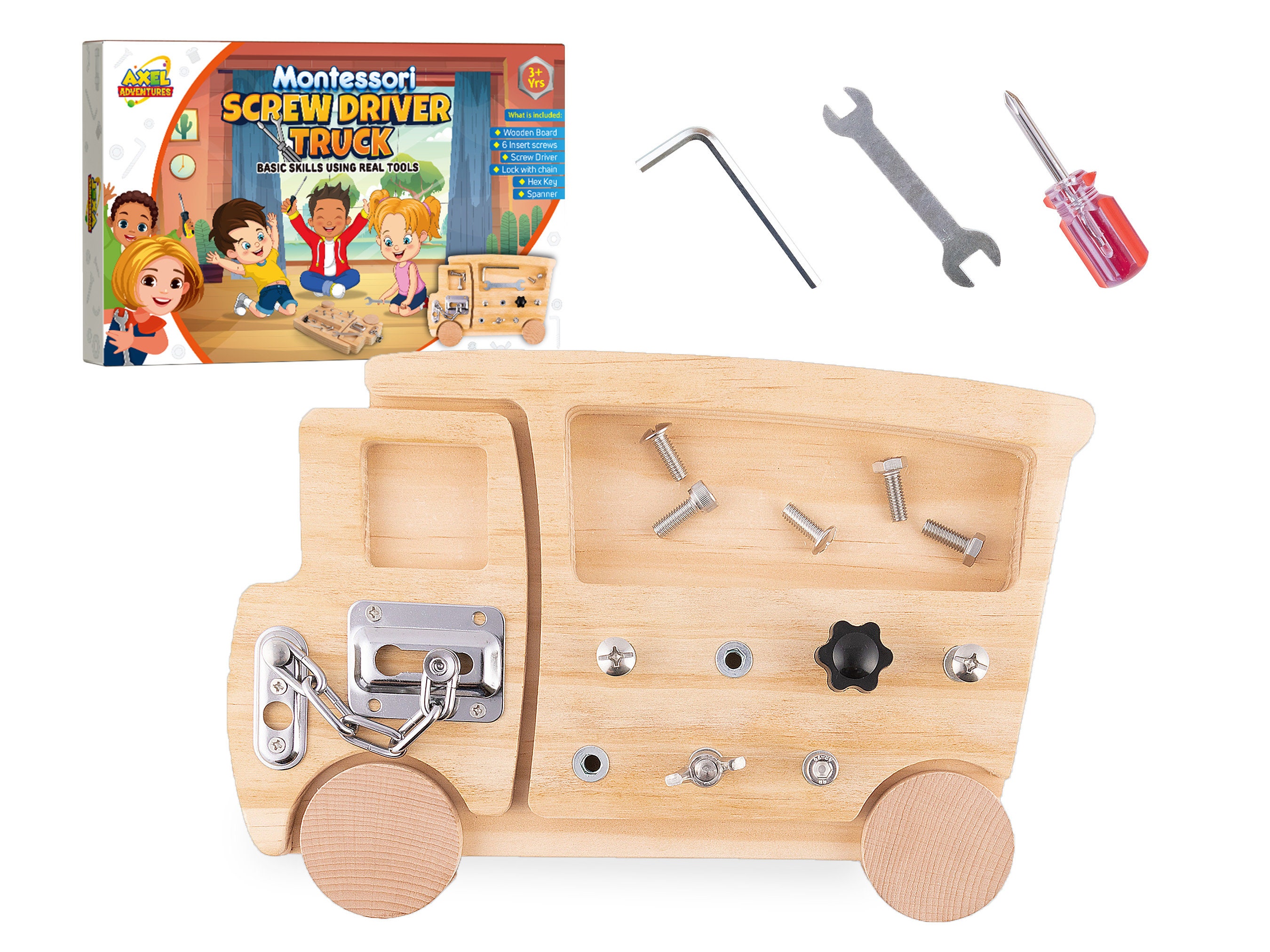 Montessori Schraubendreher LKW, Holzspielzeug Set für Kinder, Busy Board  Puzzle und Motorik Spielzeug, Weihnachten Ostern Spielzeug Geschenk für 3 4  5 Jährige - .de
