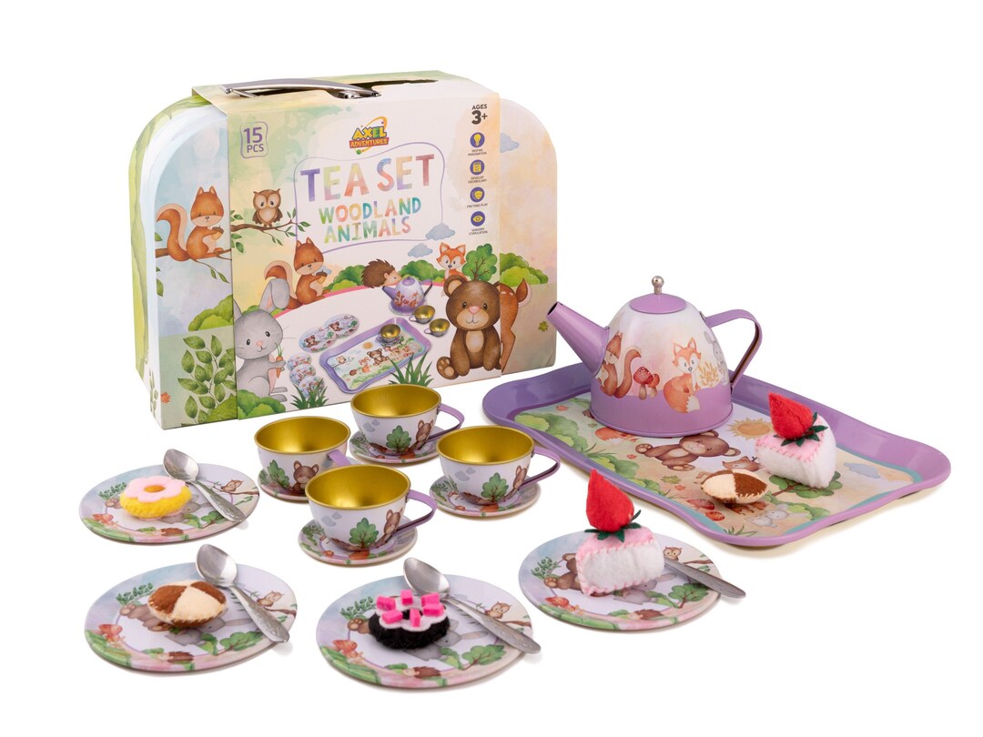 Pretend Play Tea Set for Little Girls Woodland Animal 15 PCS Tea Party Set for Kids, Learning ...