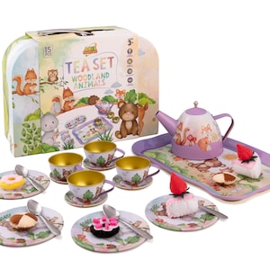 Pretend Play Tea Set for Little Girls - Woodland Animal 15 PCS Tea Party Set for Kids, Learning and Social Skills, Christmas Gift for Girls
