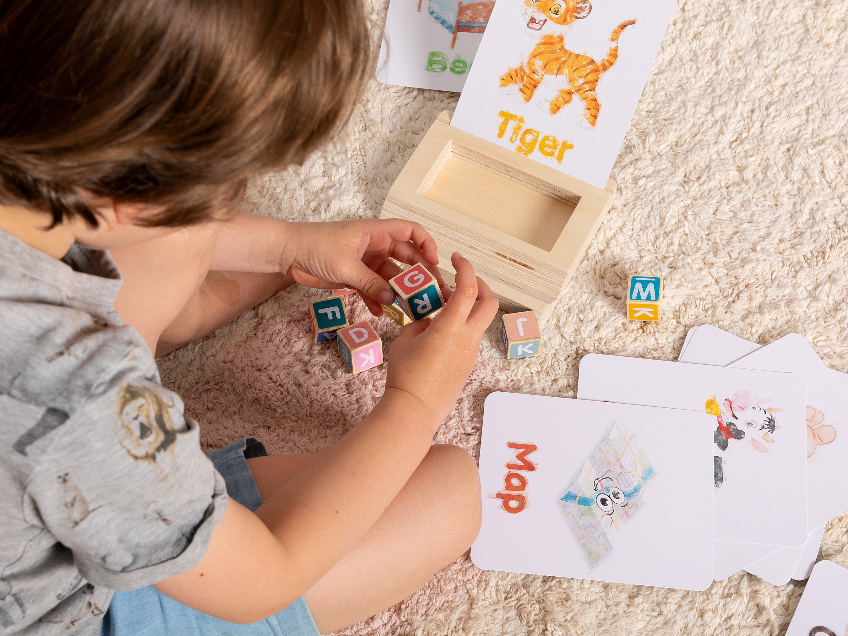 Houten Spelling Words Game Blocks Met Flashcards & Bel - Educatief Speelgoed