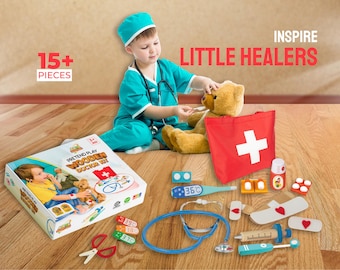 Wooden Doctor Kit for Kids, Pretend Doctor Kit & Fine Motor Kit for Early Education, Ideal Christmas and Easter Gift for 3 4 5 6 Years Old