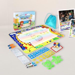 Wipeable Drawing Mat & Doodle Mat, 28-Piece Imaginative Play Kit for Mess Free Craft, Educational Gift for Kids
