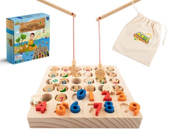 Wooden Toy for Kids Christmas, Fishing Alphabet Game, Educational Learning Toy, Montessori Wood Toy for Preschoolers & Toddlers Age 4, 5, 6