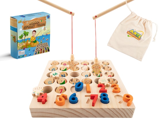 Montessori Wooden Fishing Game, ABC Number Learning Toy