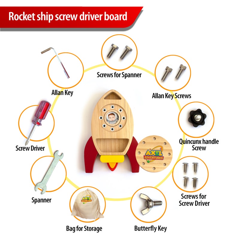 Montessori Toys, Wooden Screw Board, Preschool Toy, Educational, Montessori Material, Screw Toy, Screwdriver Travel Toy wood Steiner Waldorf image 6