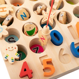 Jouet Montessori en Bois 4 en 1 Jeu de Société Jeu de Clip Perles Pêche  Magnétique Jeux Éducatif Puzzle Bois Interactif Cadeau pour Enfants 3 4 5 6 Ans  Fille Garçon