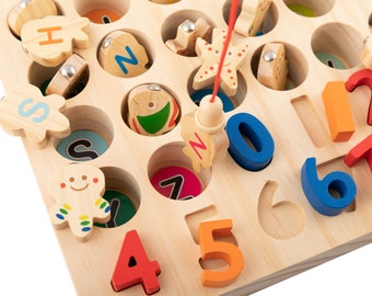 Jeu de pêche magnétique, jouet alphabet en bois Montessori pour enfants de 3 4 5 6 ans, jouet moteur éducatif pour enfants cadeau de Pâques et de Noël