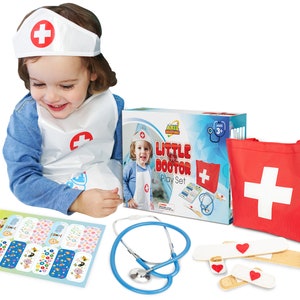 Kit médico para niños pequeños de 3 a 5 años – Kit médico de juego de  simulación preescolar con estetoscopio, manguito de presión arterial y  bolsa de
