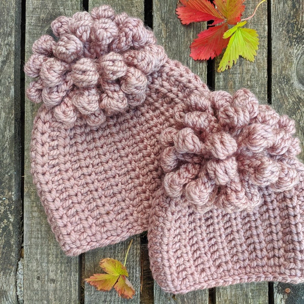 MOTIF de bonnet au crochet, modèle de bonnet au crochet, bonnet à pompon au crochet pour bébés enfants filles adultes, joli modèle de bonnet d'hiver avec de la laine épaisse