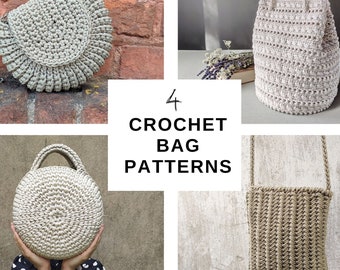 Crochet Bag Pattern Bundle: Tote, Purse, Handbag, Crossbody (T-shirt, Rope, Cord Crochet Tutorials)
