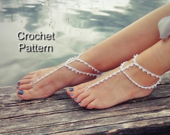 Crochet PATTERN, PDF TUTORIAL easy barefoot sandals, summer beach boho wedding bridal yoga anklet, beginner barefoot sandles crochet pattern