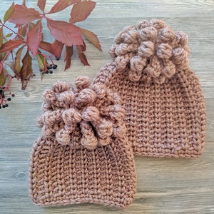 Crochet beanie PATTERN, crochet hat pattern, crochet pom pom beanie for baby kids girls adults, cute winter beanie pattern with chunky yarn image 3