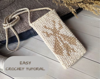 Crochet Bag Pattern, PDF Pattern Crochet Purse, Easy Crochet Pattern Phone Bag, Beginner Tapestry Crochet Bag, Small Boho Travel Phone Pouch