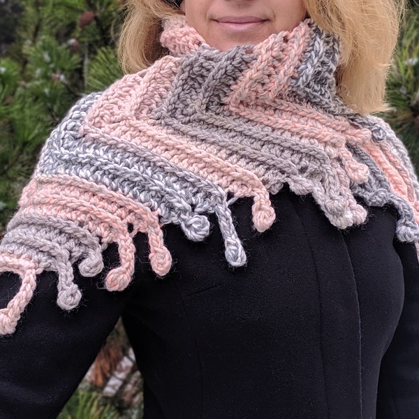 Crochet scarf pattern, easy crochet pattern scarf, bulky crochet cowl scarf patterns, beginner crochet shawl women kids boho bobble wrap pdf