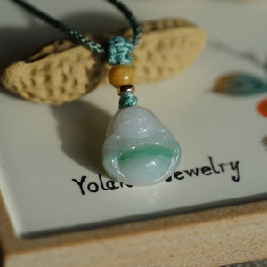Natural  Grade-A white and green Buddha pendant Jadeite necklace,Burmese Jadeite,Ready To Ship,No.NP048