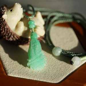 Natural Grade-A Jadeite green carved Chinese cabbage Pendant necklace with green jade beads, Burmese Jadeite, Ready To Ship, No.NP007