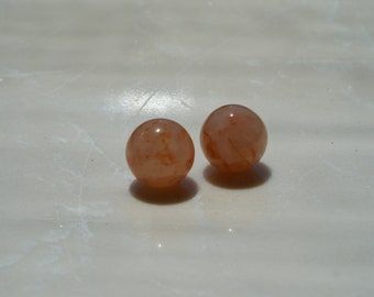 Natural Grade A Burmese glutinous ice Jadeite round with yellow-red color beads(7.6mm),2pcs, Burmese Jadeite,Ready To Ship,No.C014