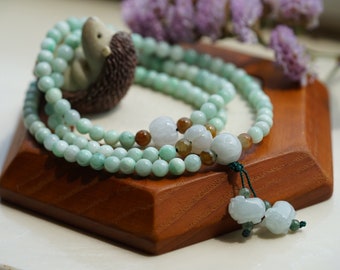 Natural Grade-A light green jadeite multi-loop beads Bracelet that can wear as a necklace, Burmese Jadeite, Ready To Ship, NO.NB002