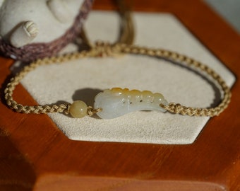 Natural Grade-A glutinous ice white and yellow Jadeite dragon Bracelet,Burmese Jadeite,Made To Order,No.BP014