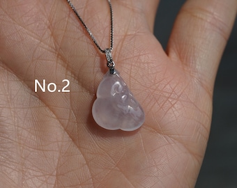 Natural Grade-A jadeite ice light purple ruyi pendant inlaid with 18k white gold and diamond,Ready To Ship,No.G003