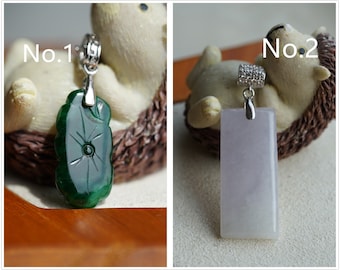 Natural Grade-A green Lotus leaf/ice Purple (lavender)  Jadeite Pendant with S925 silver bail, Burmese Jadeite,Ready To Ship.No.SP001