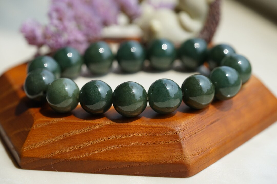 Natural Grade-a Dark Green Jadeite Beads Braceletbig - Etsy