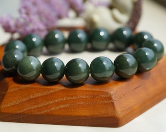 Natural Grade-A dark green Jadeite beads Bracelet,big beads(13.5mm),Burmese Jadeite,Made To Order,No.BB003